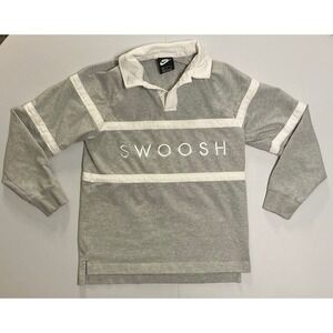 Y2K Nike Rugby Polo Mens S White Spellout Swoosh Sportswear Long Sleeve Preppy